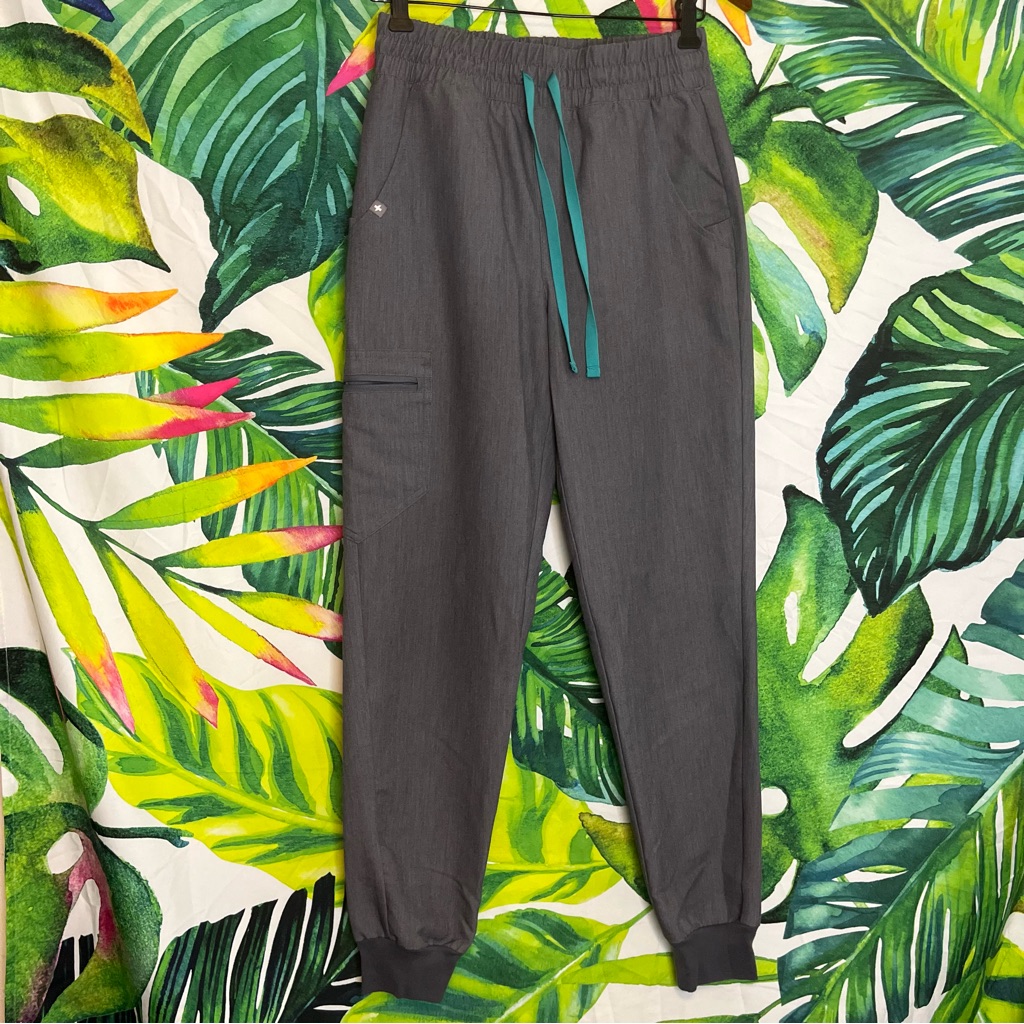 Figs Xs Technical Collection Grey Teal Zip Side Pocket Lightweight Scrubs Pants